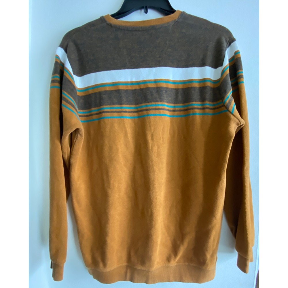 Gant Mens V-Neck Sweater 2XL Mustard Yellow Stripe Chest Logo Preppy Knit Jumper - Picture 3 of 12